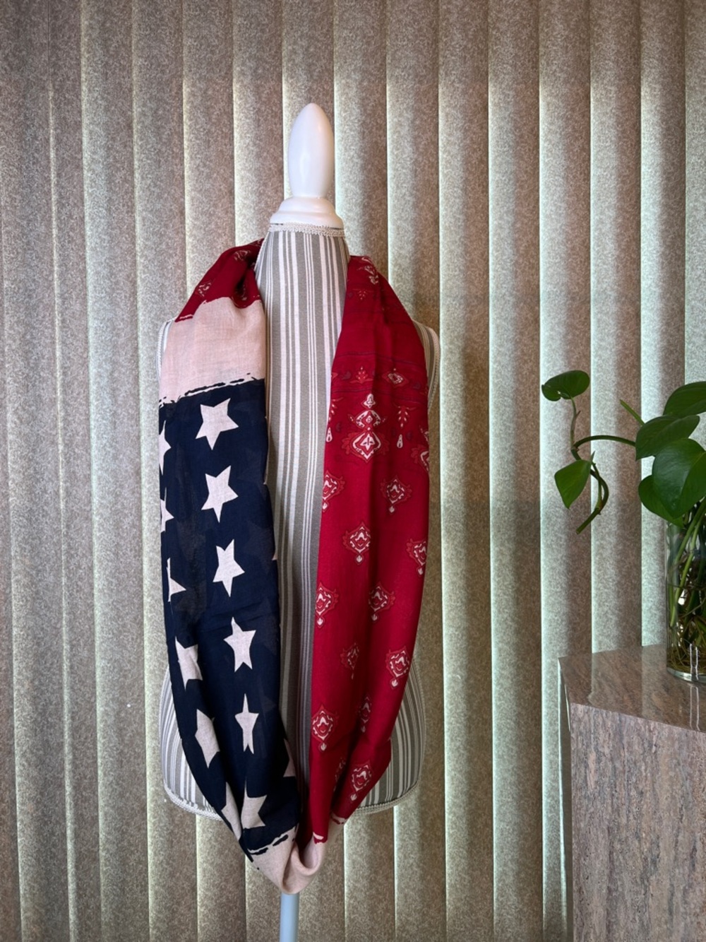 Patriotic Infinity Scarf in Red, Navy & Cream